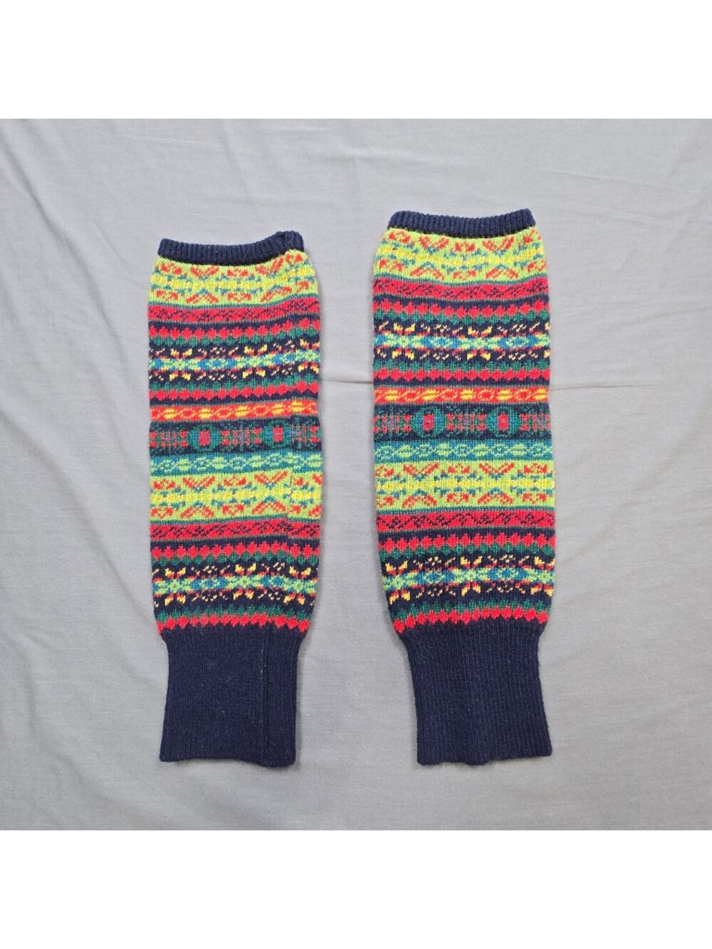 Colorful Knit Wool Blend Leg Warmers Fair Isle